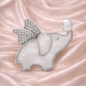 Angel Wing Elephant Silver Pearly Brooch